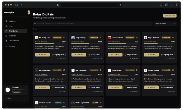 Captura da tela Rotas Digitais em modo escuro