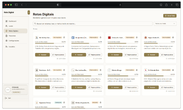 Painel do Route Lab em modo claro